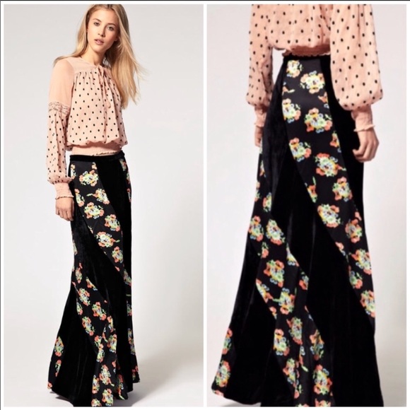 Free People Dresses & Skirts - Free People Twisted Velvet Floral Maxi Skirt